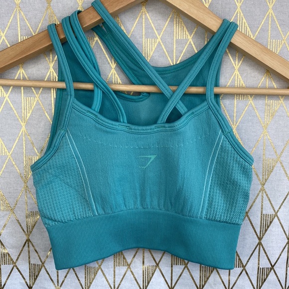Gym Shark Ultra Seamless Teal Sports Bra - Picture 8 of 11